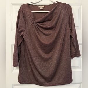 LOFT Metallic Brown Drape Neck Top